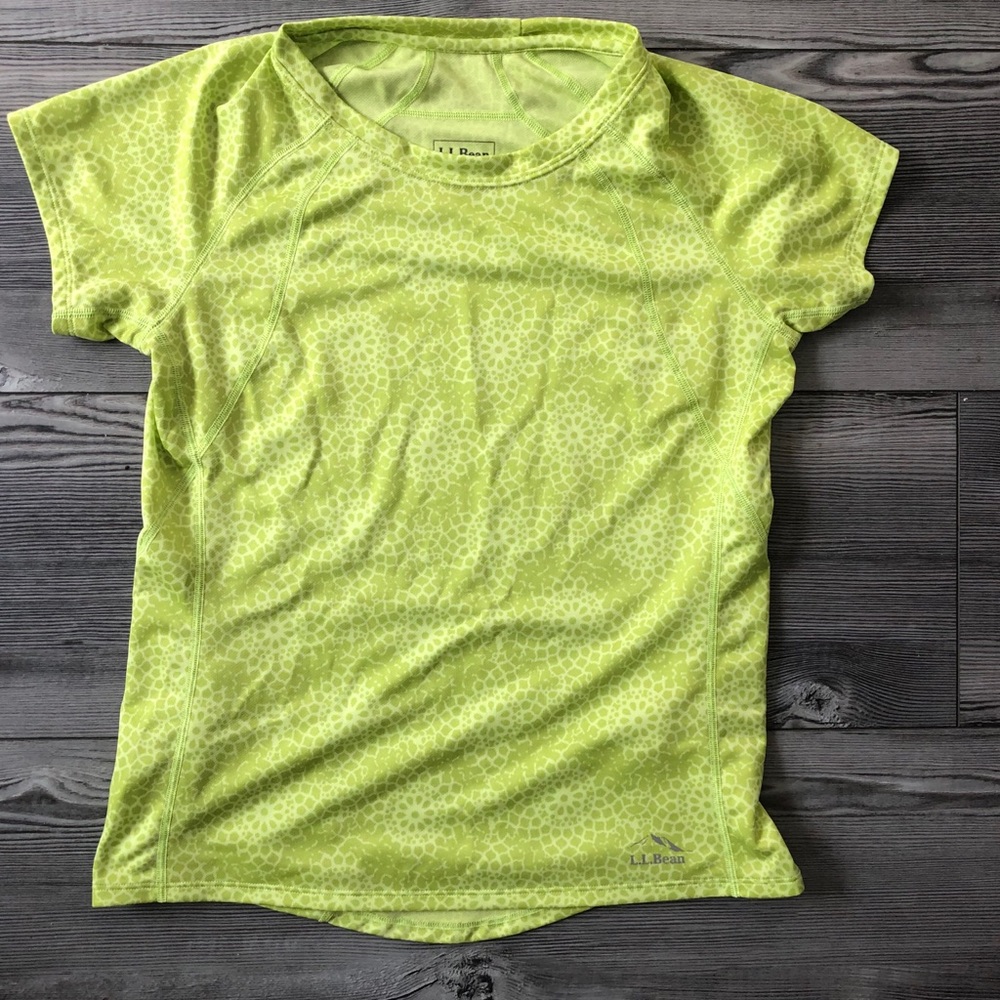 L.L. Bean lime green cycling shirt with zip pouch